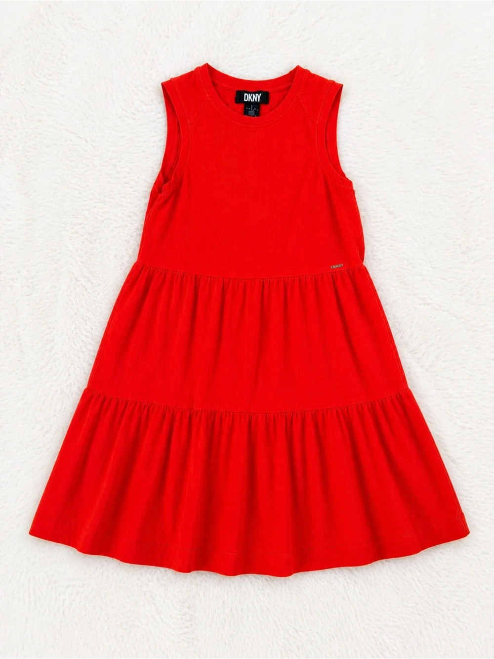 DKNY Red Tiered Dress Small | Sleeveless Cotton Blend Casual Chic Summer Mini - Picture 1 of 3